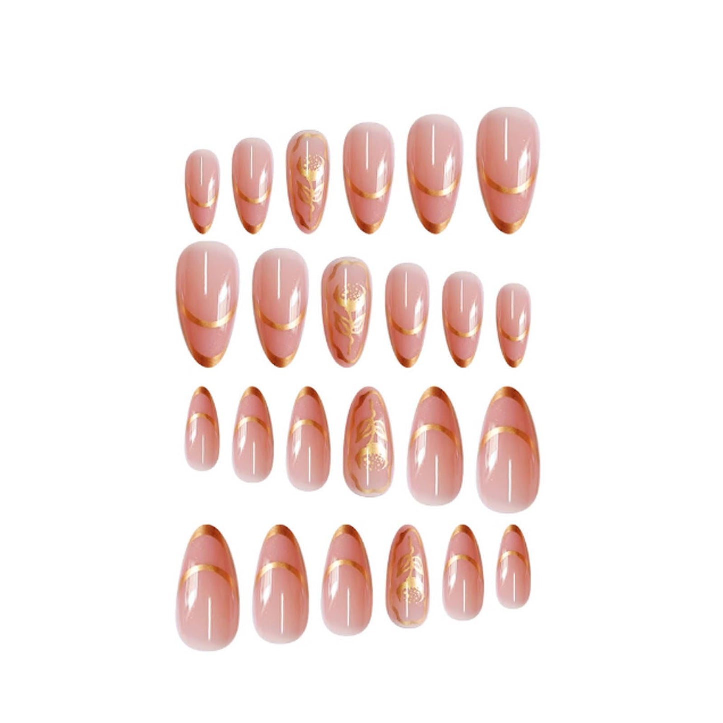 Hkanlre Almond Press on Nails Flower Tips Full Cover Medium False Nails Flower Nude Fake Nails for Women 24PCS