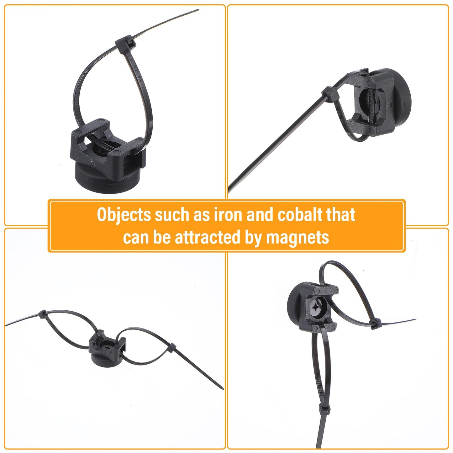 112 Pieces Magnetic Cable Zip Tie Mounts, 12 Pcs Magnets with 100 Pcs Cable Zip Ties, Multipurpose Magnetic Cables Holder for Cables Management, Wire Management Bases