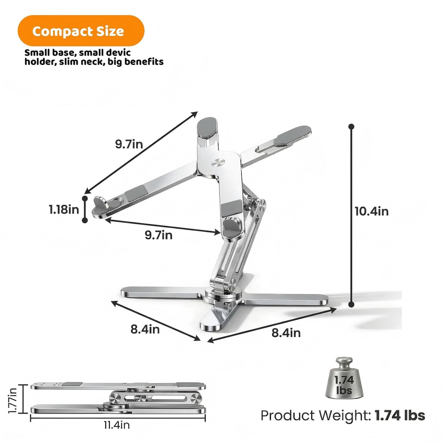 Moallia Laptop Stand with 360 Rotating Base, Computer Notebook Laptop Riser Metal Holder for Desk Collaborative Work, Fully Foldable for Easy Storage, Fits All MacBook, Laptops up to 16 inches
