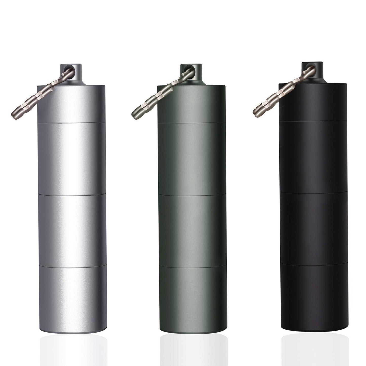 3 Packs Portable Keychain Pill Holder Case, EFFIET 3 Compartments Metal Pocket Emergency Pill Container Dispenser Box Outdoor Medicine Bottle Tin for Daily Supplyment (Mixed Color)
