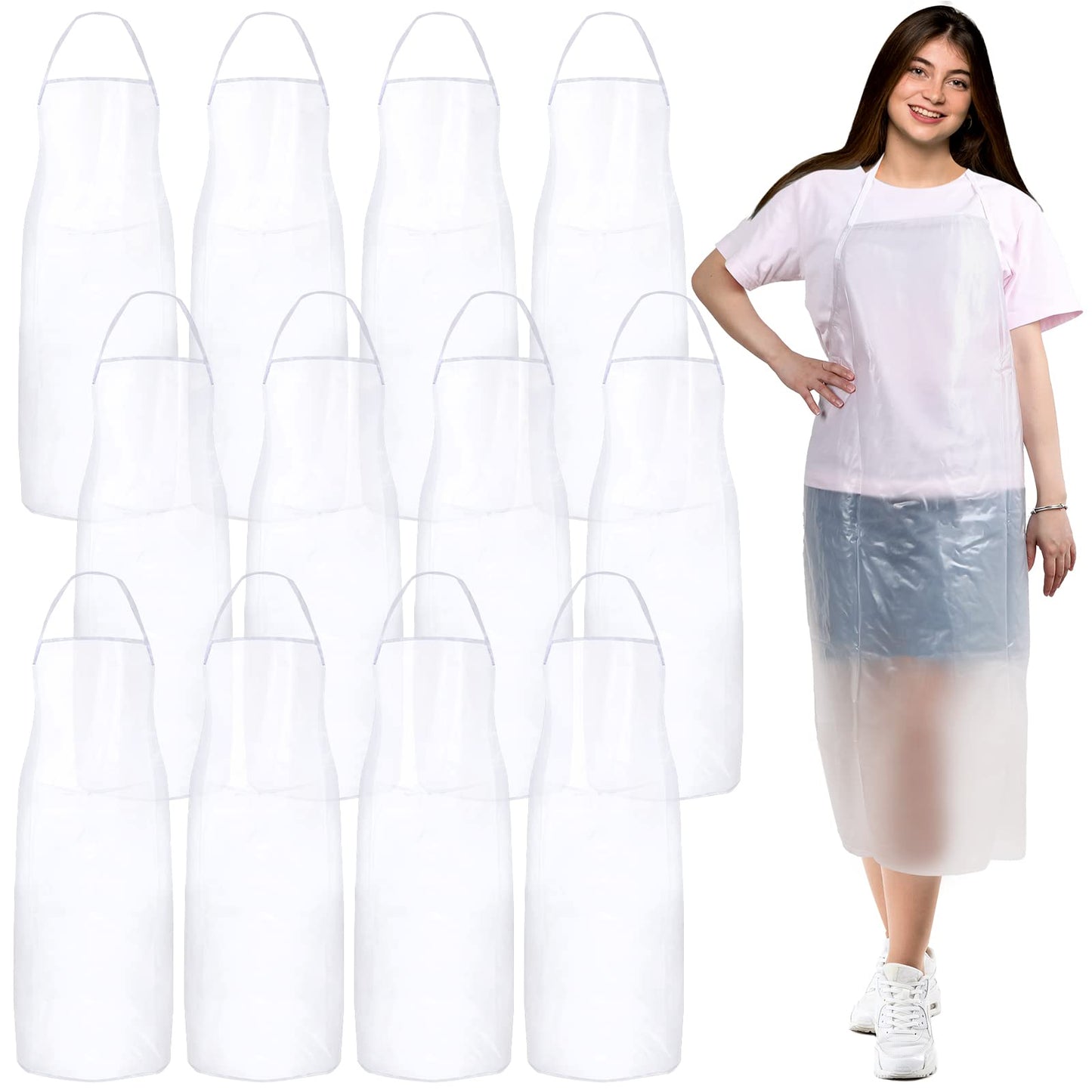 JaGely 12 Pieces Plastic Apron Waterproof, Unisex 43 x 27 Inch Heavy Duty PVC Apron for Dishwashing, Halloween, Kitchen (Clear)