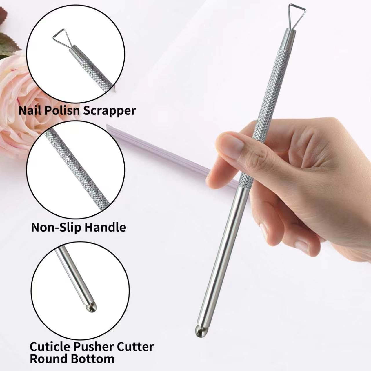 10Pcs Dual-Ended Nail Cuticle Pusher & Gel Polish Remover, Metal Nail Scraper Tool with Triangle Head, Professional Manicure Tool for Gel Removal, Cuticle Cleaning & Salon DIY Manicure
