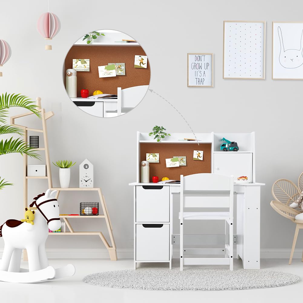Garvee Kids Desk and Chair Set, Wooden Study Table with Storage Shelf, Bulletin Board for Children 3-8