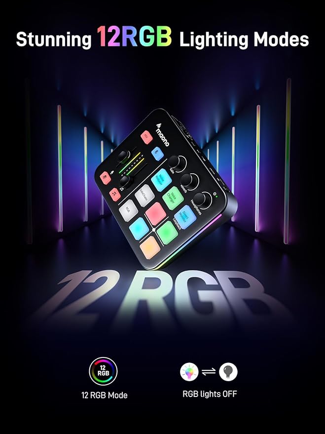 MAONO Gaming Streaming Equipment Bundle: Audio Interface Mixer XLR Dynamic Mic Studio Headphone RGB Noise Reduction Live Streaming Podcasting MaonoCaster PD200XS&G1 NEO&MH601
