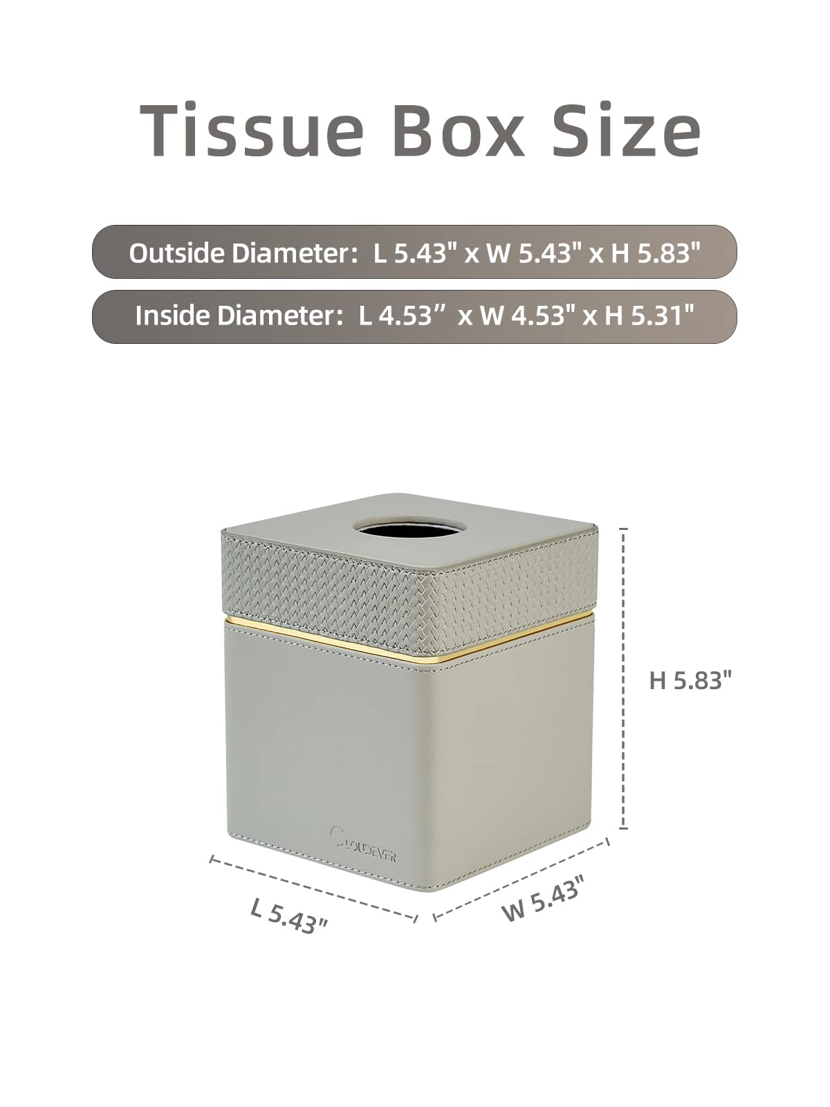 Cloudever Tissue Box Holder Cover Square, Modern PU Leather Decorative Tissue Cube Holder Organizer - Woven Pattern Grey