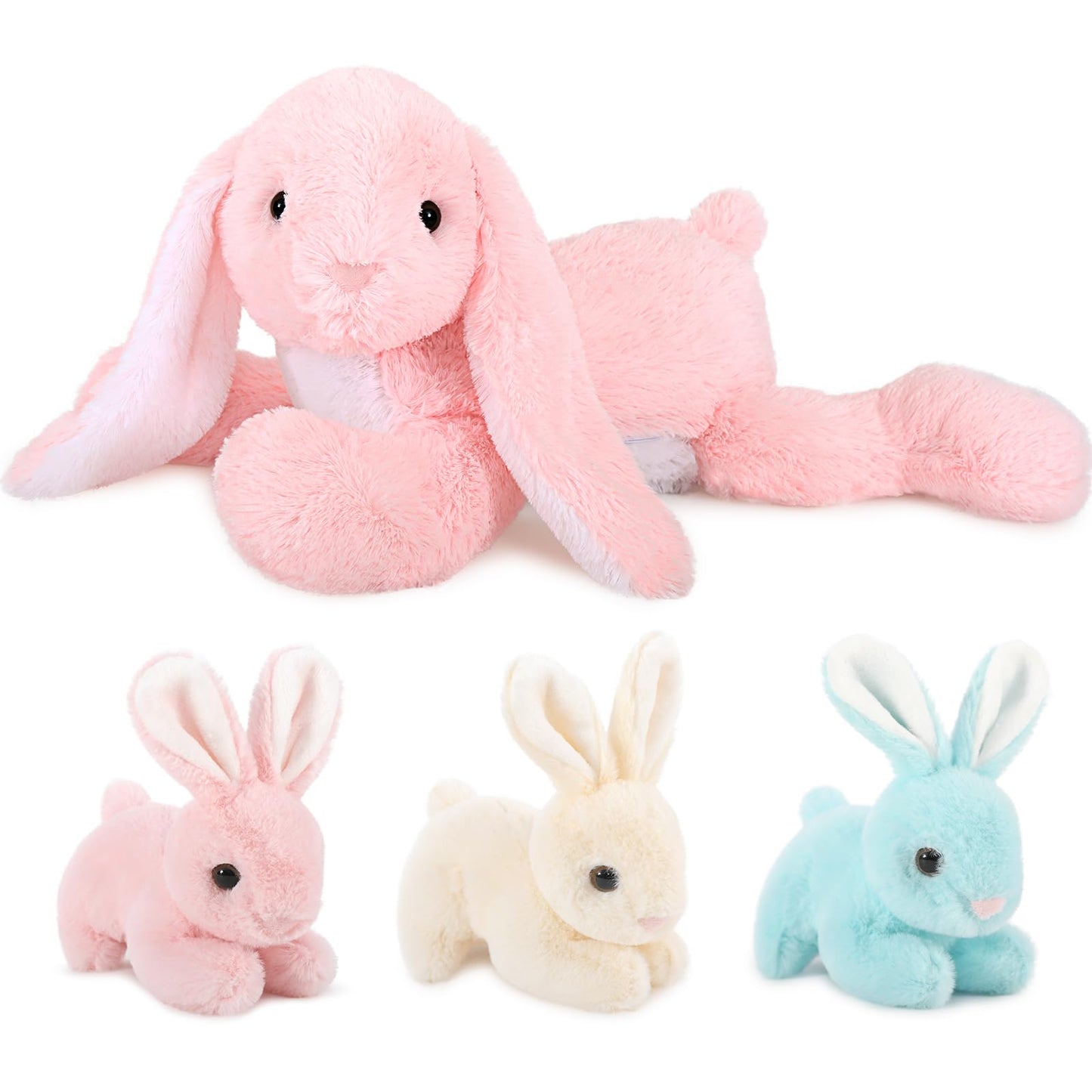 MaoGoLan 4Pcs Giant Bunny Stuffed Animal with 3 Babies Inside, 24" Easter Bunny Plush Toys, Soft and Cuddly Pink Stuffed Rabbit Gift for Kids,Girls,Boys,Teens