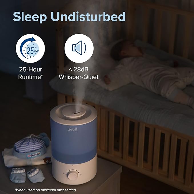 LEVOIT Dual 150 Humidifiers for Bedroom Large Room, 3L Cool Mist Top Fill Essential Oil Diffuser for Baby Nursery and Plants, 360° Nozzle, Quiet Rapid Ultrasonic Humidification for Home, Blue