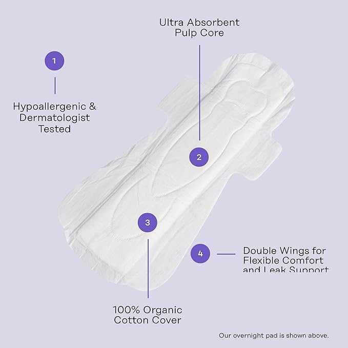 The Honey Pot Company - 48ct - Sanitary Pads for Women - Non-Herbal Overnight w/Wings - Organic Cotton Cover & Ultra-Absorbent Pulp Core - Feminine Care - FSA & HSA Eligible