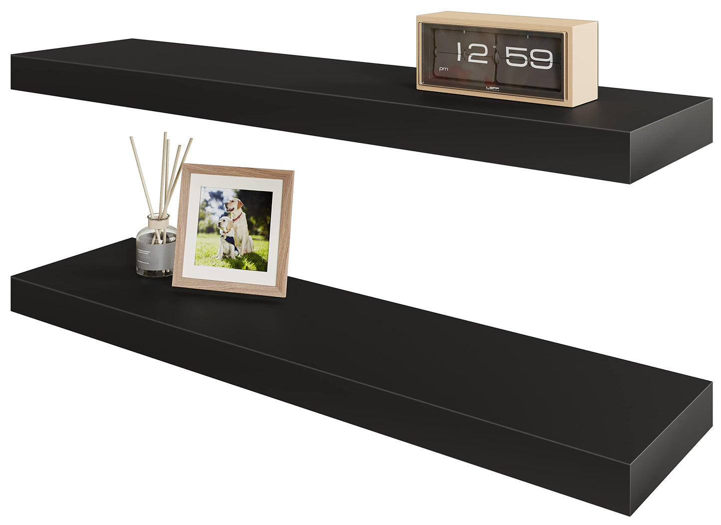 BAMEOS Floating Shelf,24 in Wall Shelf,Decor Wall Mounted Shelves,Hanging Shelf Set for Bathroom Kitchen Living,Kitchen,Room Bedroom Storage,Black