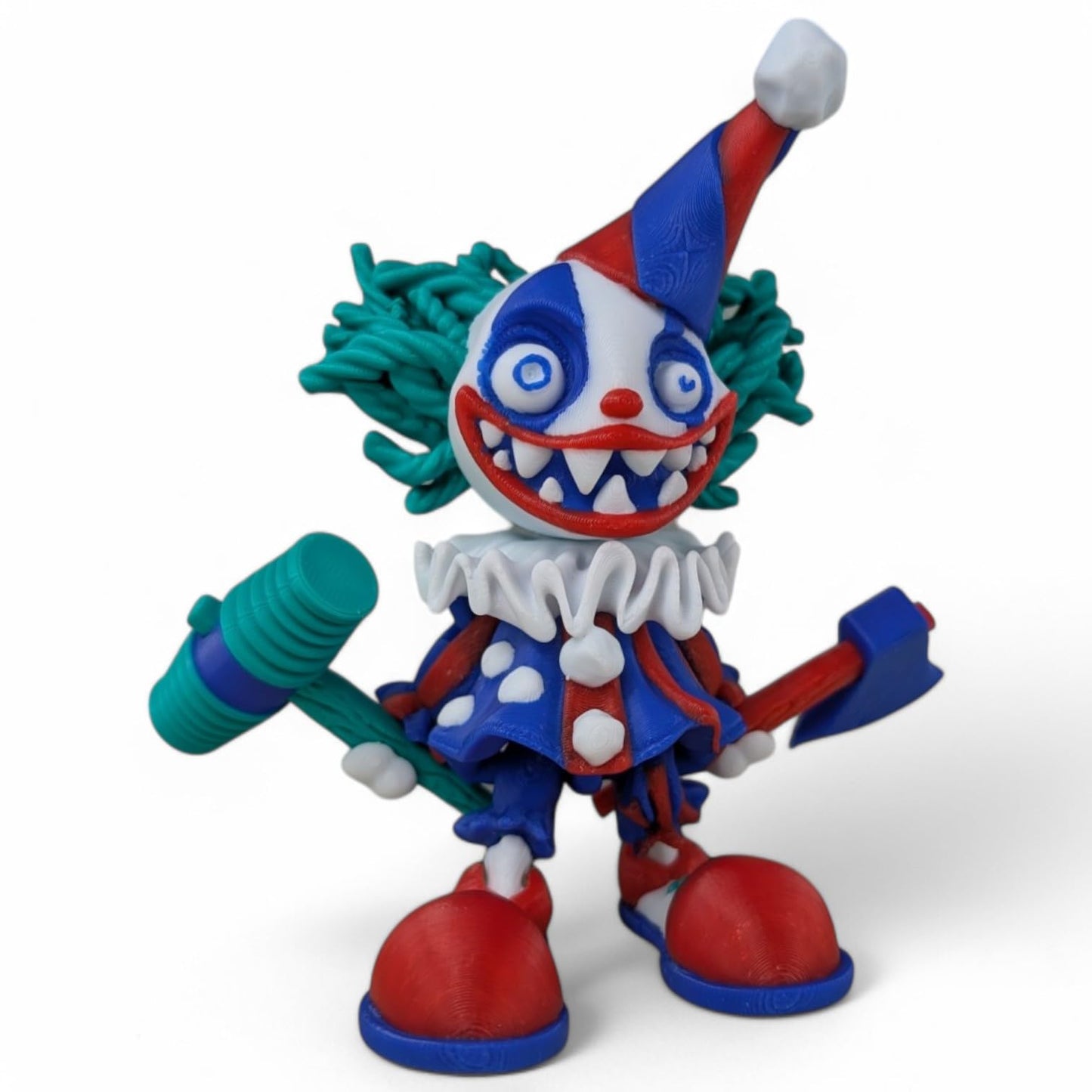 Articulated Creepy Clown Collectible Figurine with Axe & Mallet - 3D Printed in Canada
