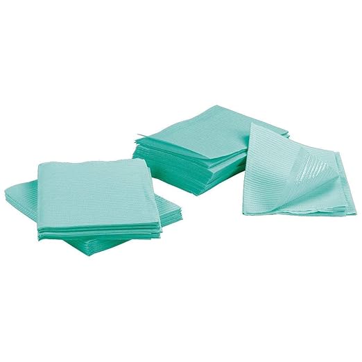 PlastCare USA Disposable Dental Bibs 13"x18" - 3 Ply Waterproof Tattoo Bib Sheet for Patients - Dentist or Medical Tray Cover and Nail Table Cover Supplies, Green