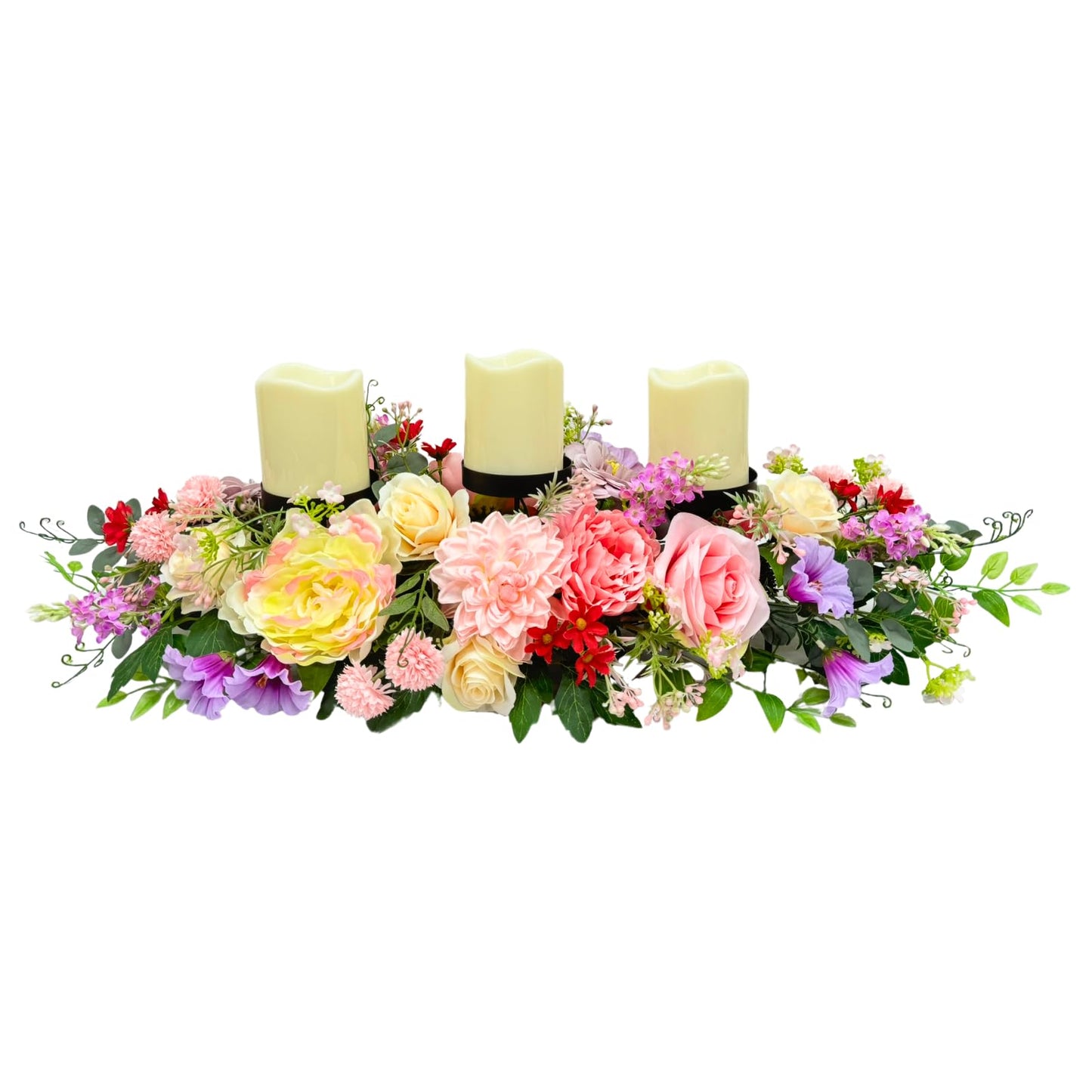 Svndlyn Candle Holder Centerpiece for Table Artificial Peonies Flowers,Rose Flowers and Morning Glory for Wedding Party Table Centerpieces Mixed Flowers Floral Arrangement Home Kitchen Decor