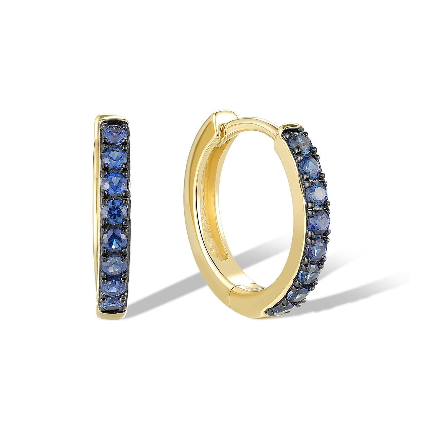 Santuzza 10K Yellow Solid Gold 0.25 ct Sapphire Dainty Huggie Hoop Earrings for Women