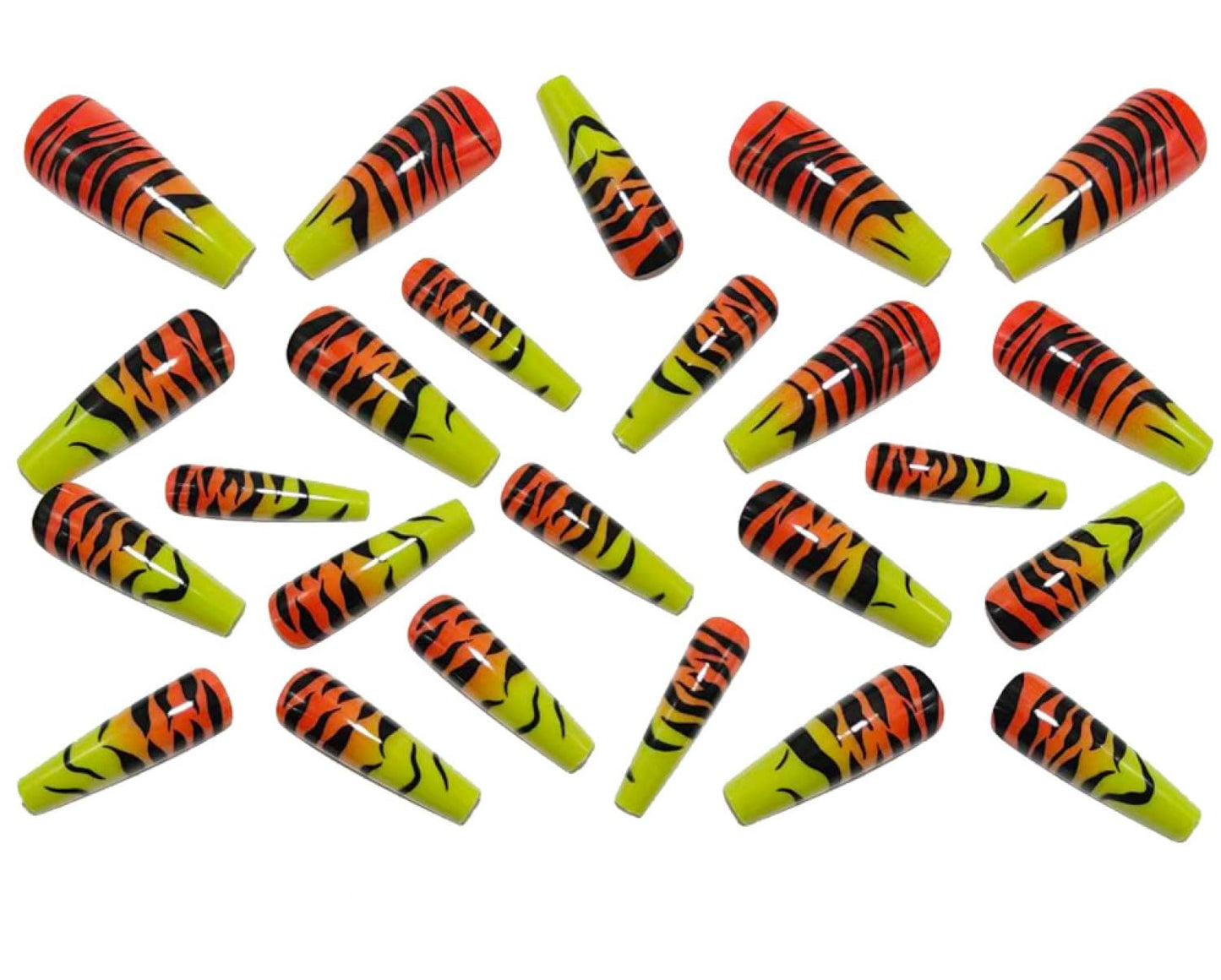 Chunmeng 24PCS Yellow Orange Gradient Tiger Nail Art, Cute Press on Nails with Smooth Glossy Finish, Reusable False Nails for Women & Girls