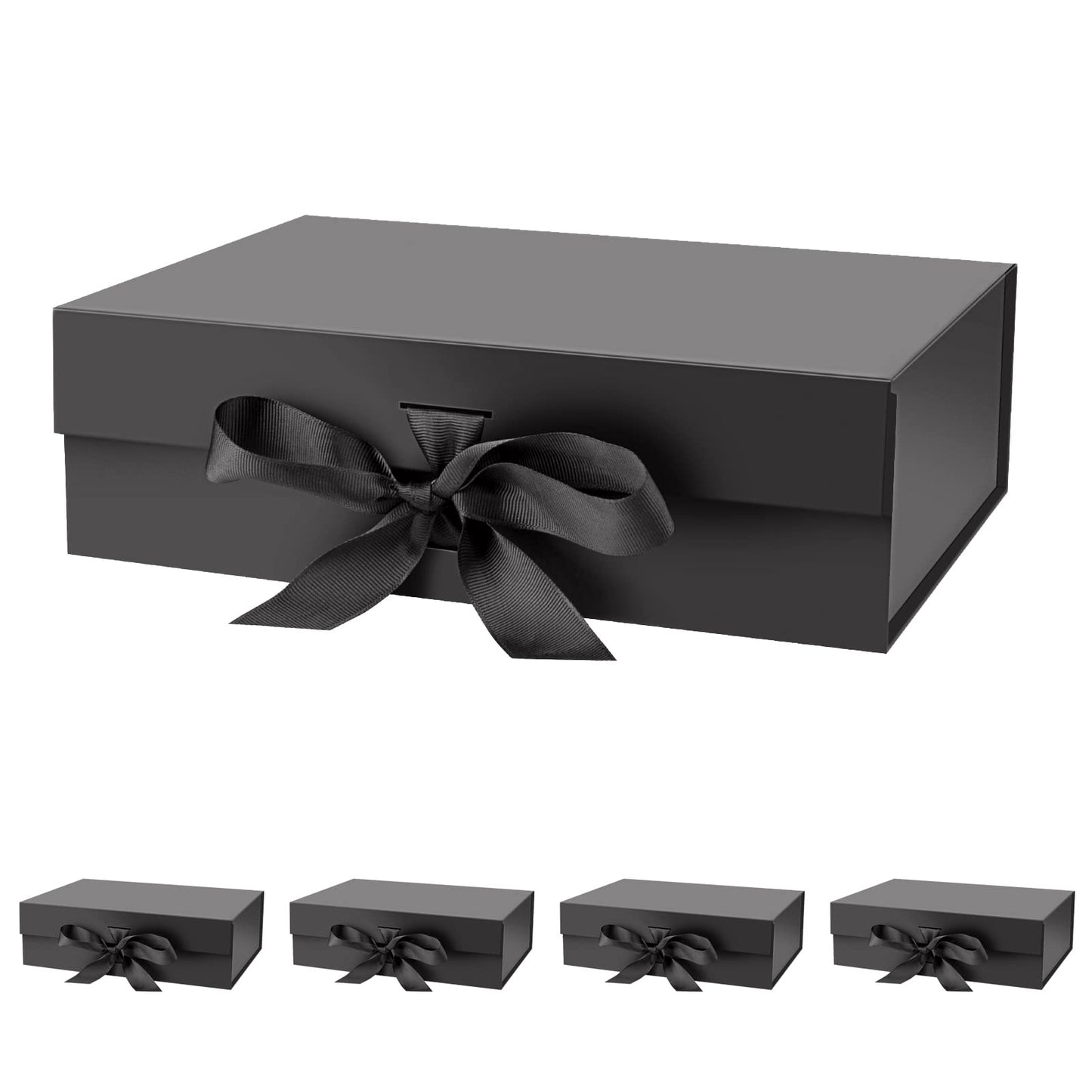 DaiJoob Gift Box with Lid for Presents 10.5x7.5x3.1 Inches with Ribbon and Magnetic Closure(5-Pack) (Black)
