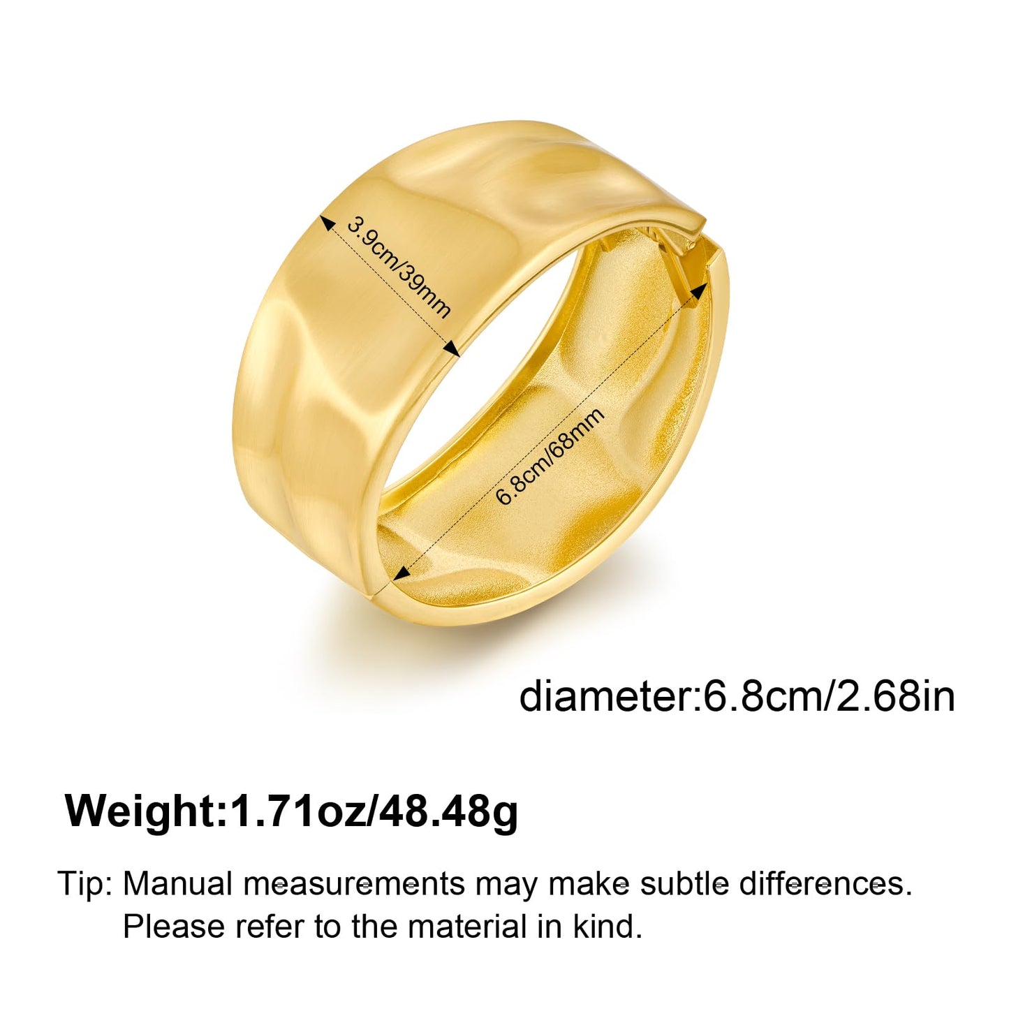 Gold Plated Brushed Textured Cuff Bracelet for Women - Wavy Pattern Matte Bangle, Stylish Statement Jewelry, Daily & Party Wear Accessory