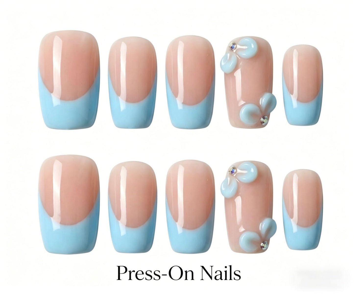 Short Square Press on Nails Handmade 3D Cute Glue on Nails for Women, Luxury Homemade Press on Nail Art Design, Fake Nails with 3D Nail Charms Size M 10