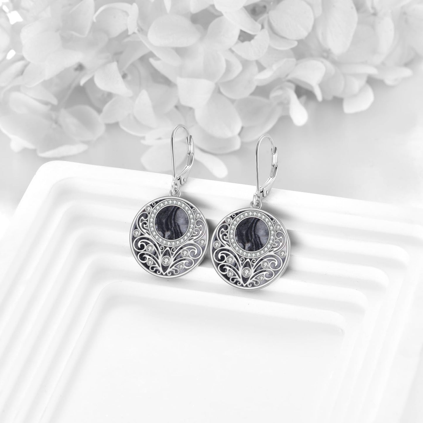 Sterling Silver Nature Stone Filigree Leverback Dangle Earrings Jewelry Gifts For Women