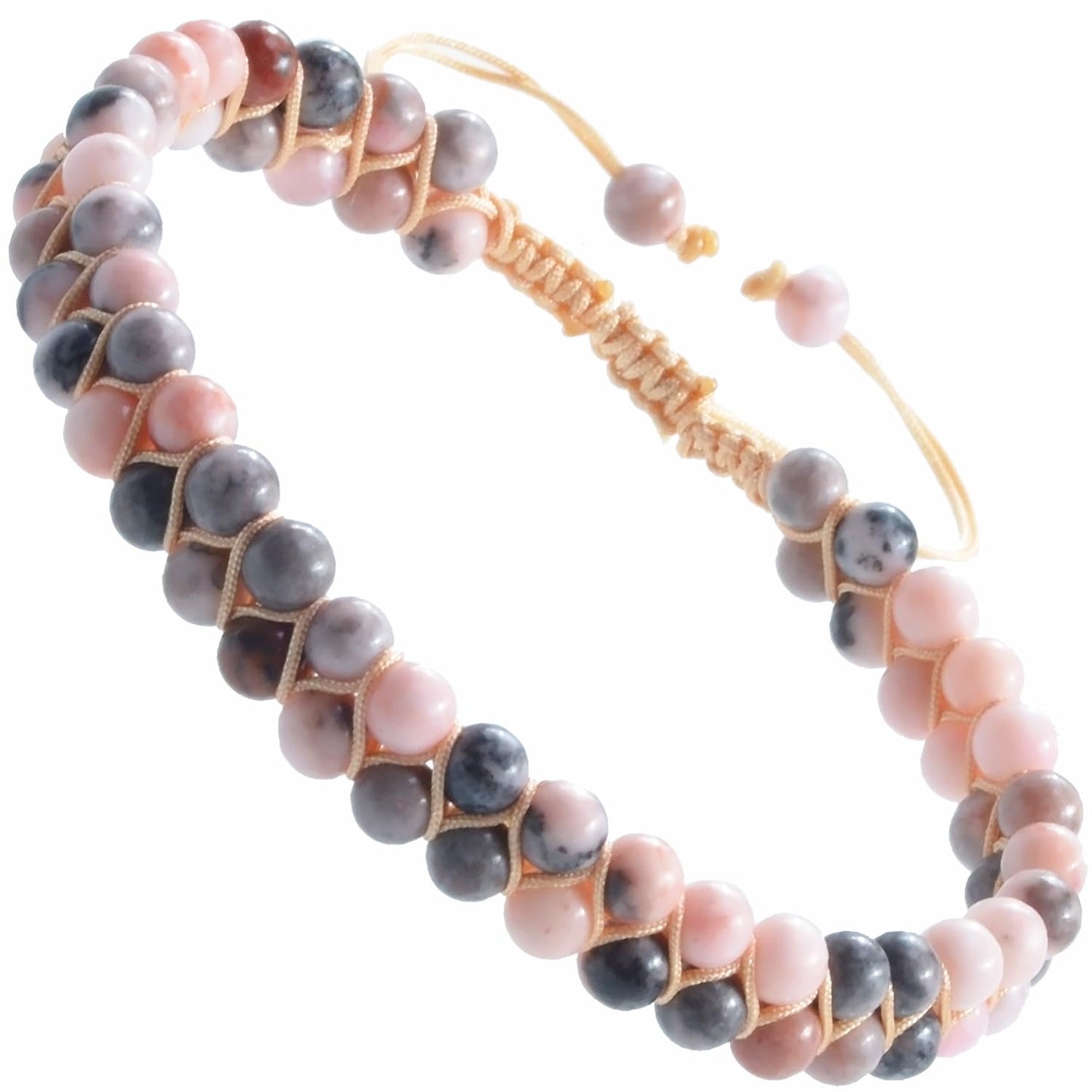 MASSIVE BEADS Double Layer Natural Chakra Healing Power Crystals Macrame Bracelet Yoga Stone Beads Gemstone Meditation Relax Anxiety Bangle for Unisex Women Men (Pink Zebra Jasper, 4mm)