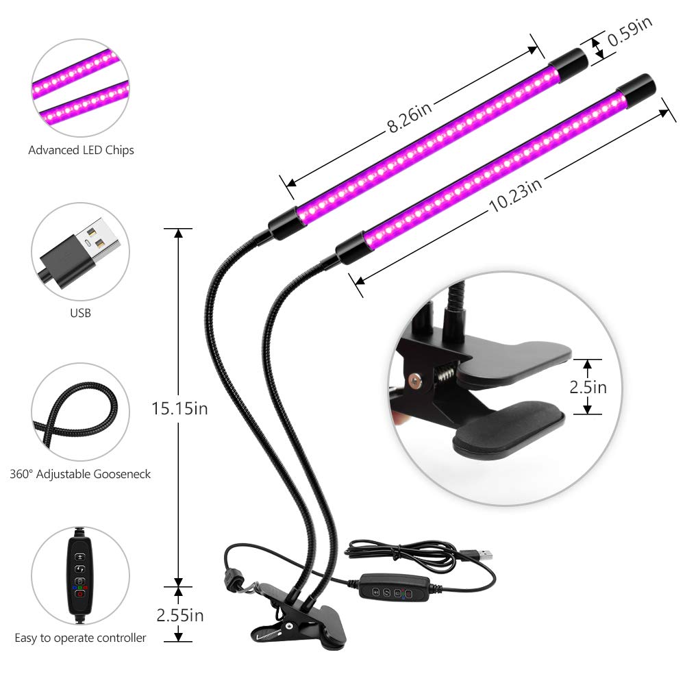 YGS-Tech LED Black Light Dual Head, 20W UV Light Fixture with Clamp, 395-405nm UV Gooseneck Lamp USB Powered for Blacklight Party, Stage Lighting, Resin Cure, 3D Print, Glow in The Dark