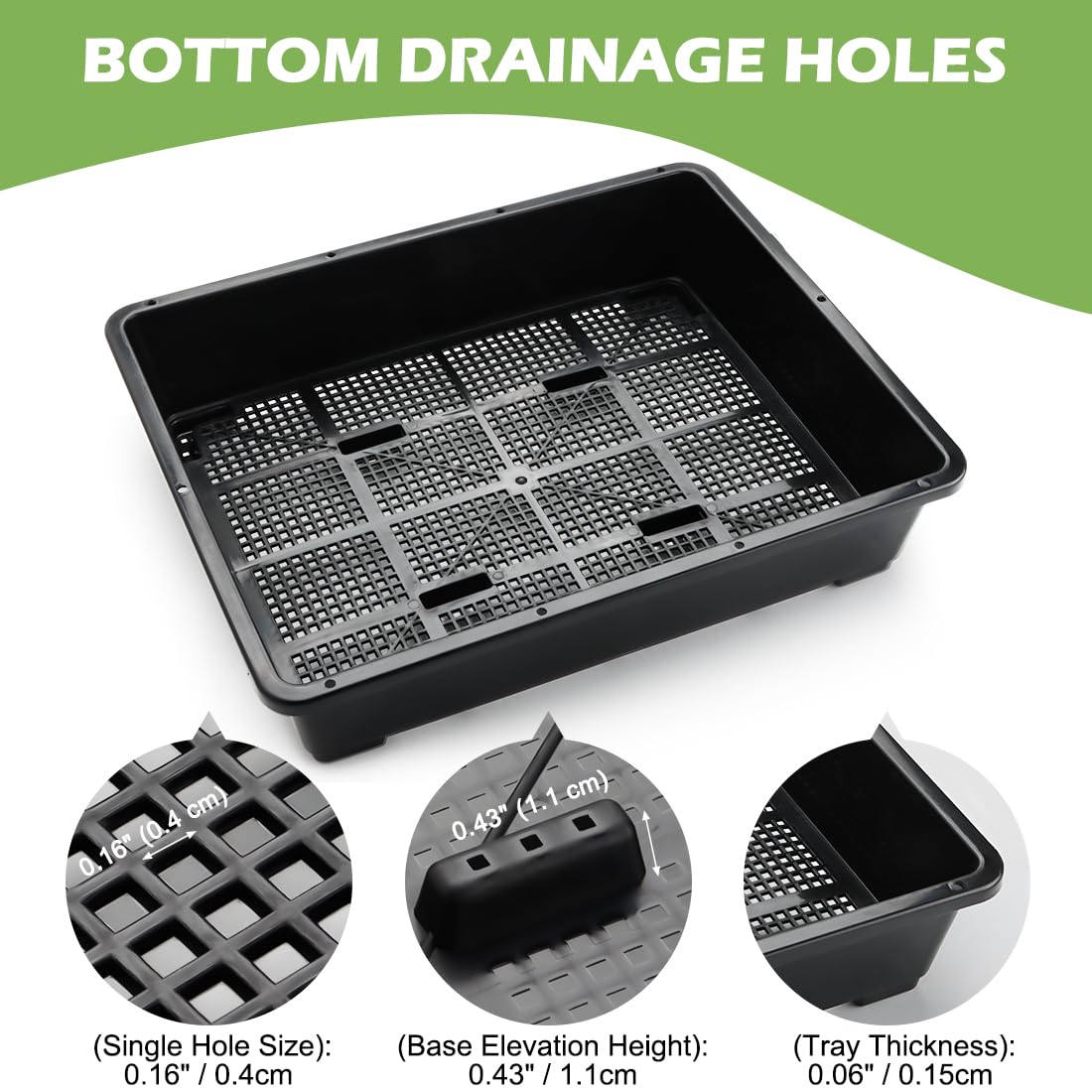 RooTrimmer 5 Pack Soil Blocking Trays(14"x12"x3"), Plastic Flat Plant Tray for Holding or Collecting Drainage Water, Elevated Microgreen Seed Starter Tray for Seed Germination (Black)