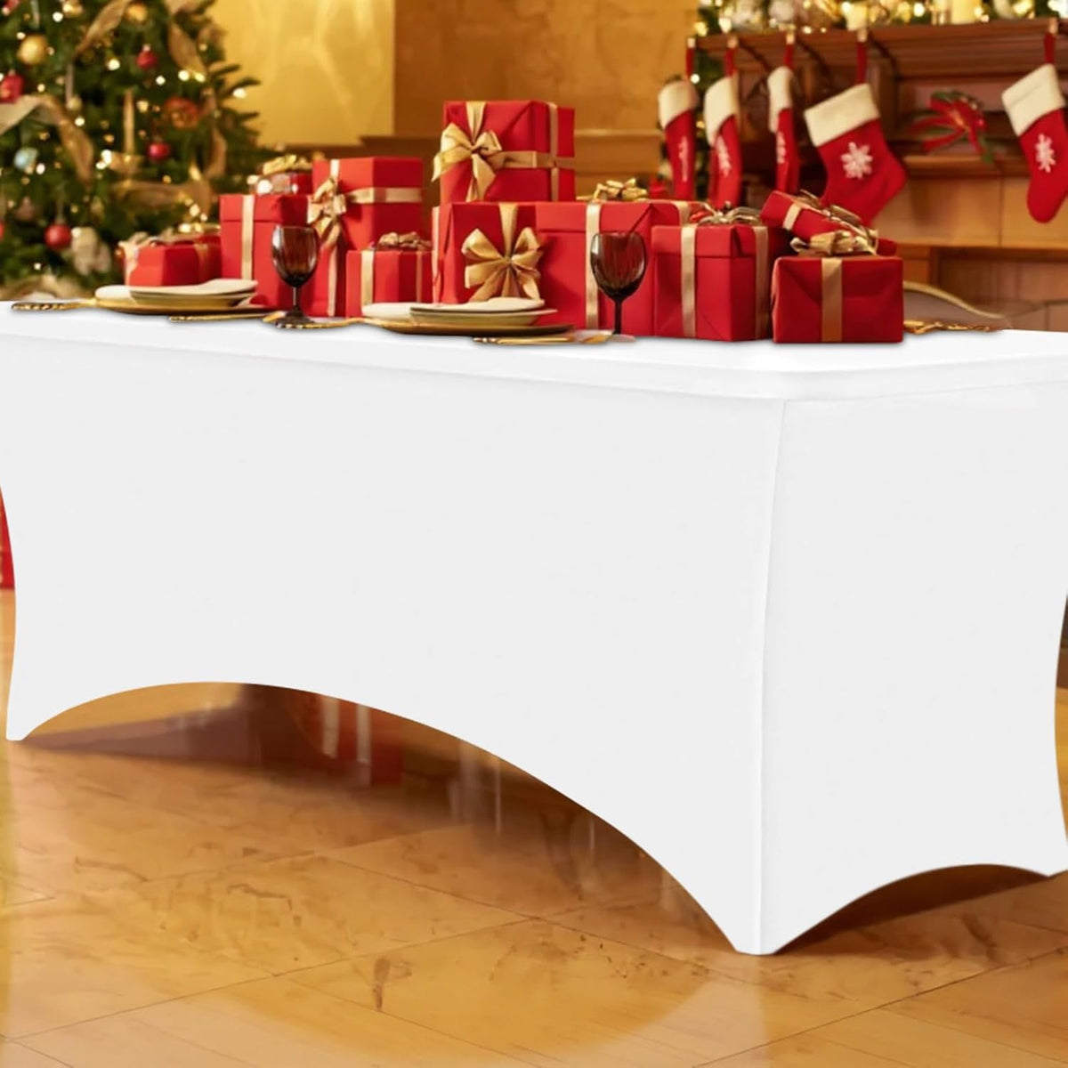 Smiry 2 Pack Spandex Table Cloth 6FT, Elastic Fitted Stretch Tablecloths, Washable and Wrinkle Free Rectangular Patio Table Cover for Outdoor, Wedding, Banquet & Parties (White, 72Lx30Wx30H Inch)