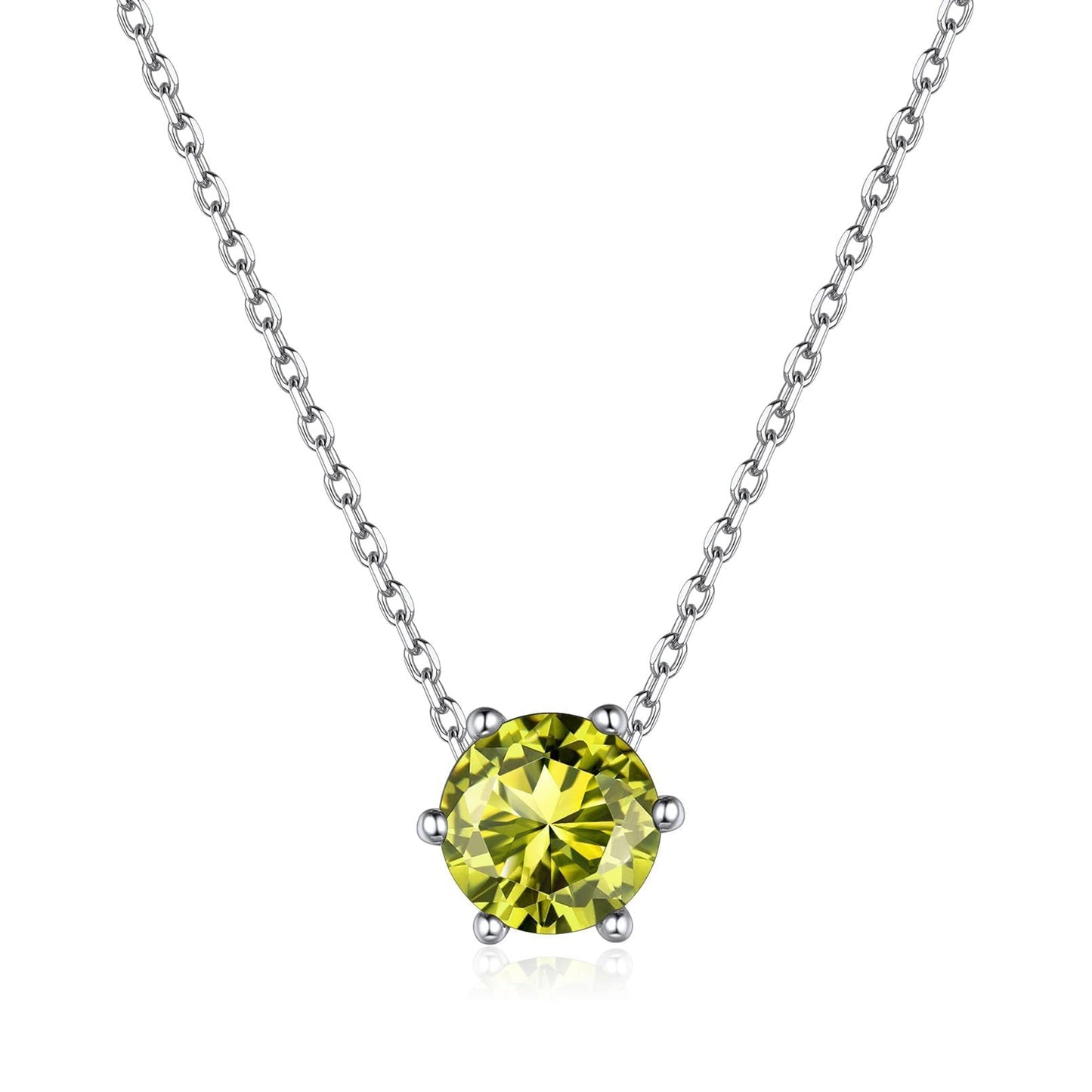ChicSilver August Birthstone Necklace 925 Sterling Silver Round Cut Gem Stone Simulated Peridot Necklace Dainty Tiny Cubic Zirconia Pendant Necklace for Women