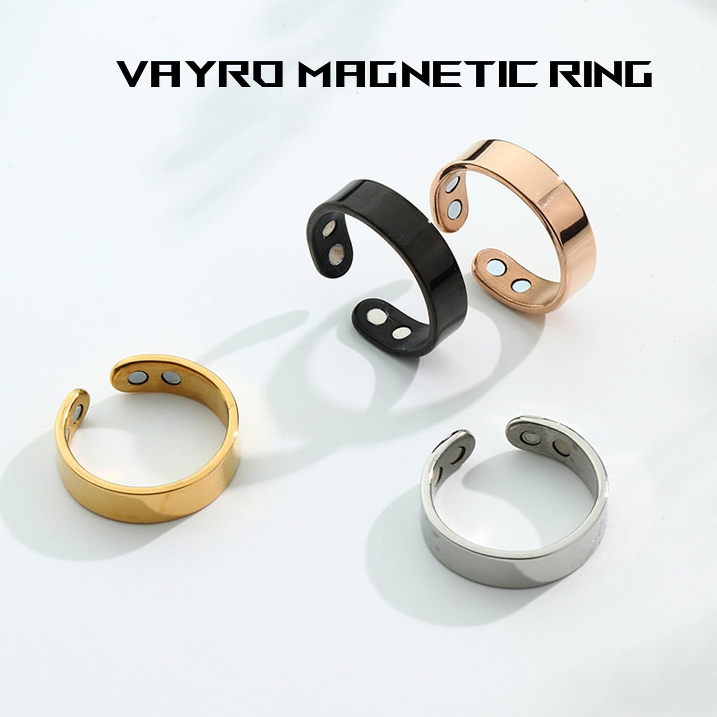 Vayro Magnetic Ring for Women and Men, Vayro Adjustable Open Lightweight Water-Resistant Vitality Rings (Black)