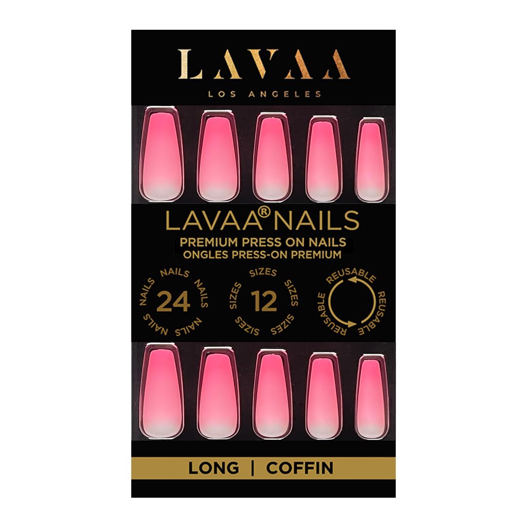 HOTTIE PINK OMBRÉ Press-On Nails by Lavaa Beauty | Long Coffin | Pink Ombré Matte Finish