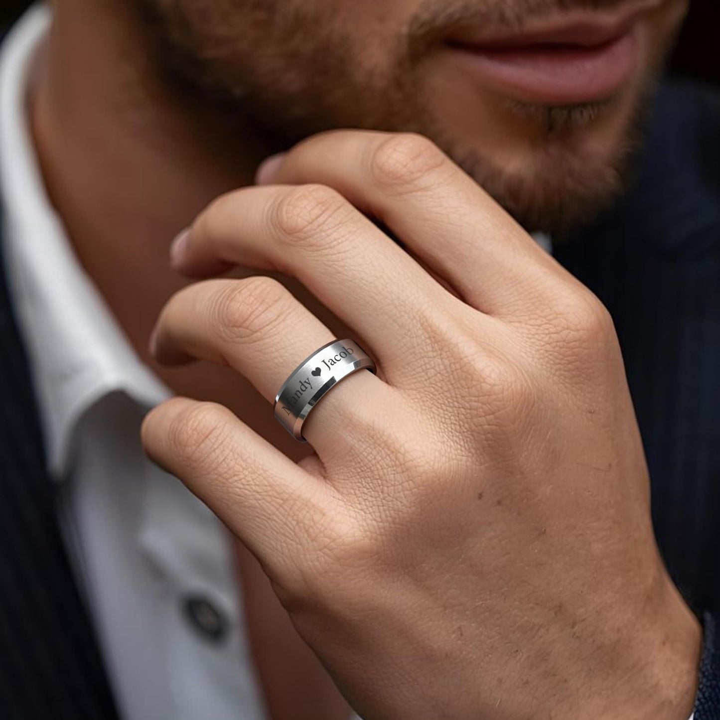 VNOX Mens 8mm Brushed Matte Tungsten Carbide Classical Simple Plain Personalized Custom Name Date Wedding Band Wedding Engagement Ring,Silver,Size 8