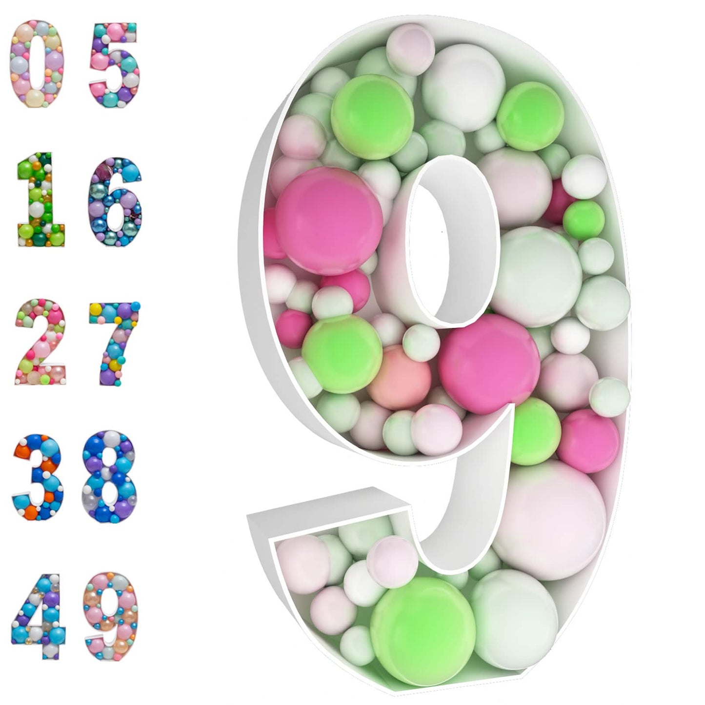JoyBox Design 3FT Mosaic Balloon Frame Number 9 Pre-Cut Kit Foam Board DIY Craft Kit for Birthday Decoration