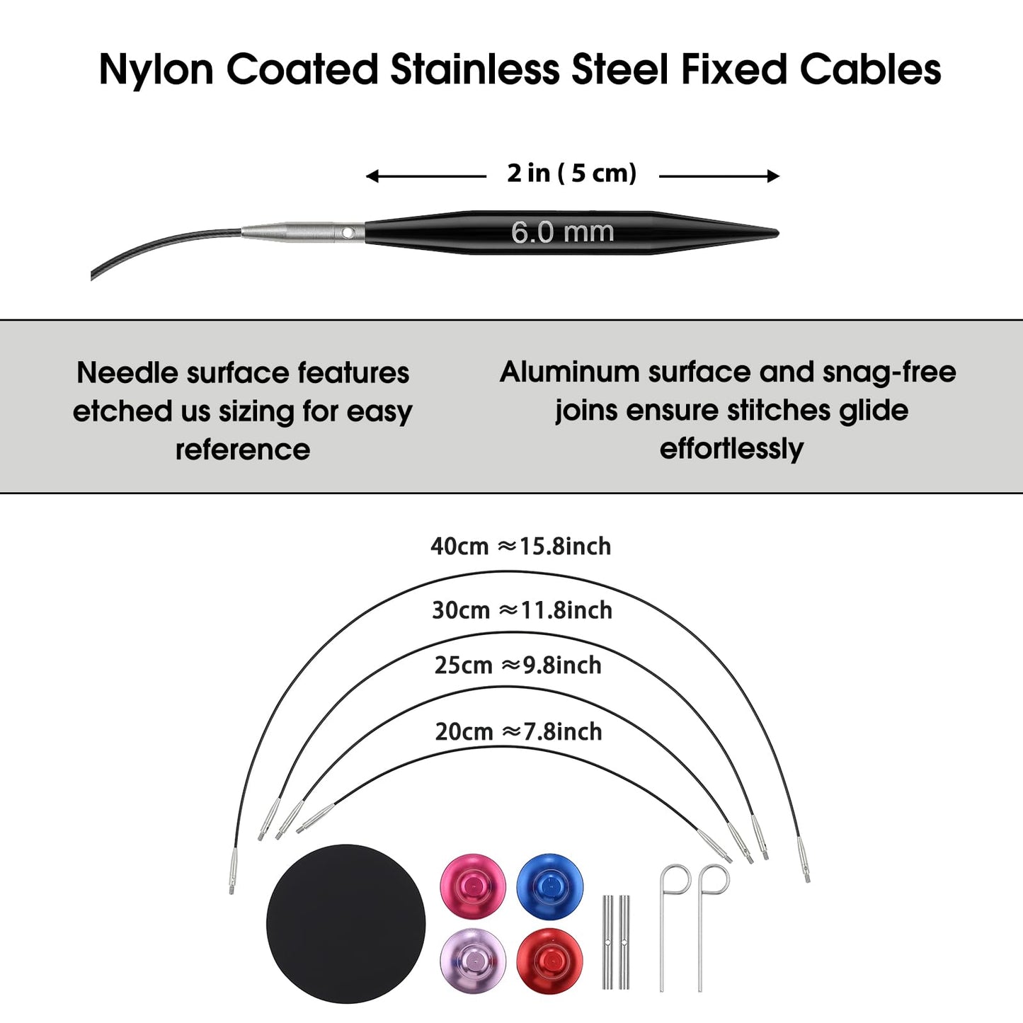 Guclud Interchangeable Circular Knitting Needle Set, 2-Inch Shorties Knitting Needles for Short Sock Knitting, Sizes US 2.5, 3, 4, 5, 6, 7, 8, 9, 10 with Small Cables, Accessories and Case, 9-Pairs
