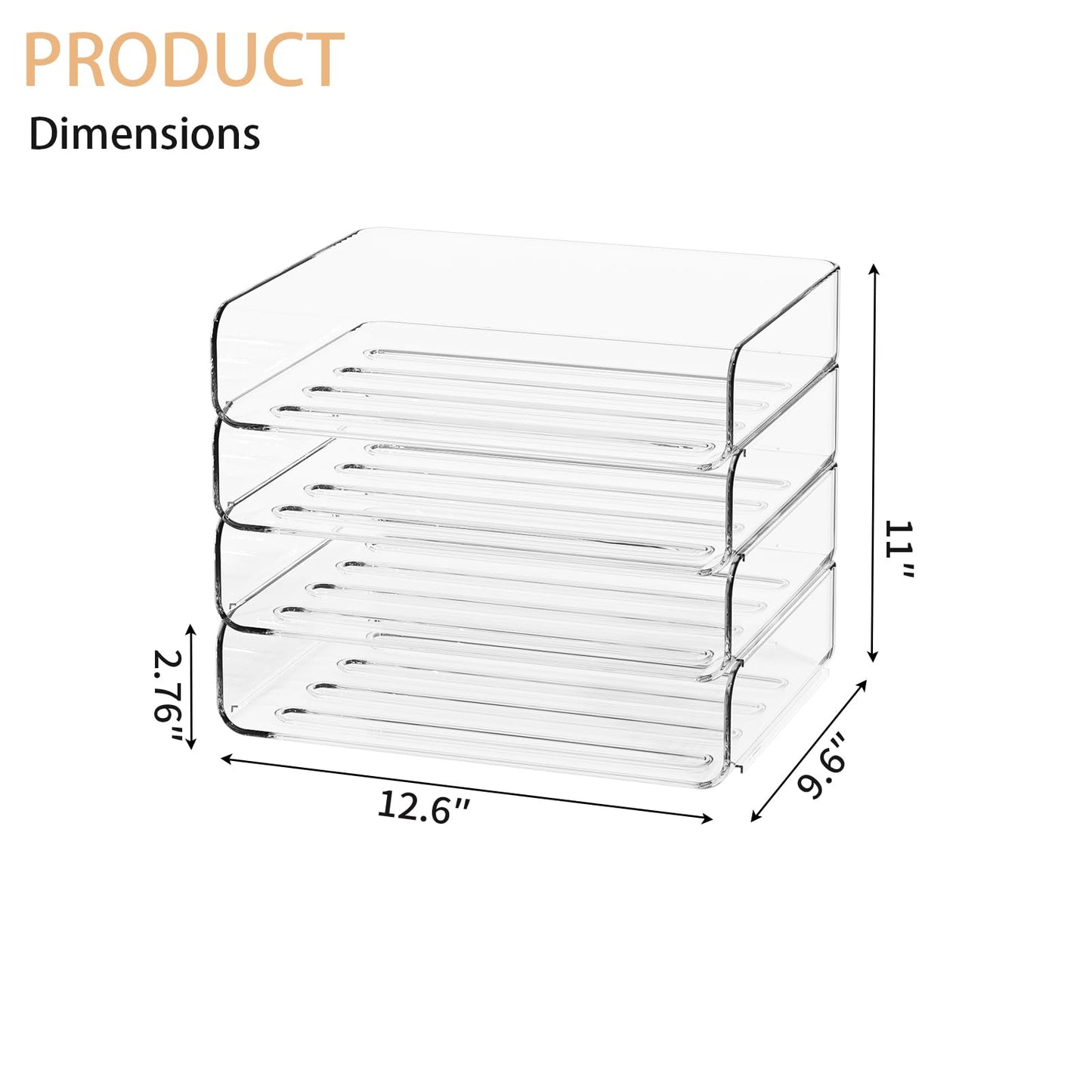 FANXIYQ 4-Tier Acrylic Paper Tray Organizer - Low-Profile Desk File Sorter for Office/Home, Clear Stackable Letter Tray for Bills, Crafts, Notebooks
