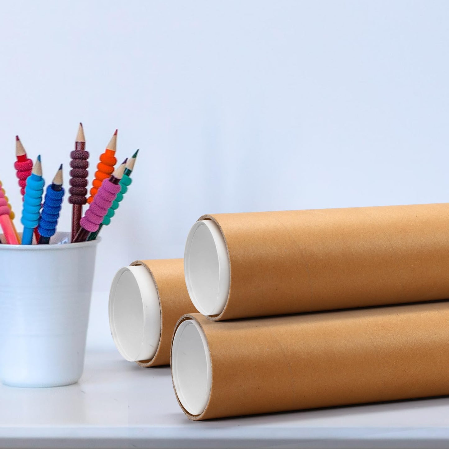 Dunzoom 2 Pack 4 x 36 Inch Mailing Tubes 0.12" Thick Kraft Paper Poster Tube with Plastic Caps for Mailing Storing Rolled Goods Storage of Art Craft Document