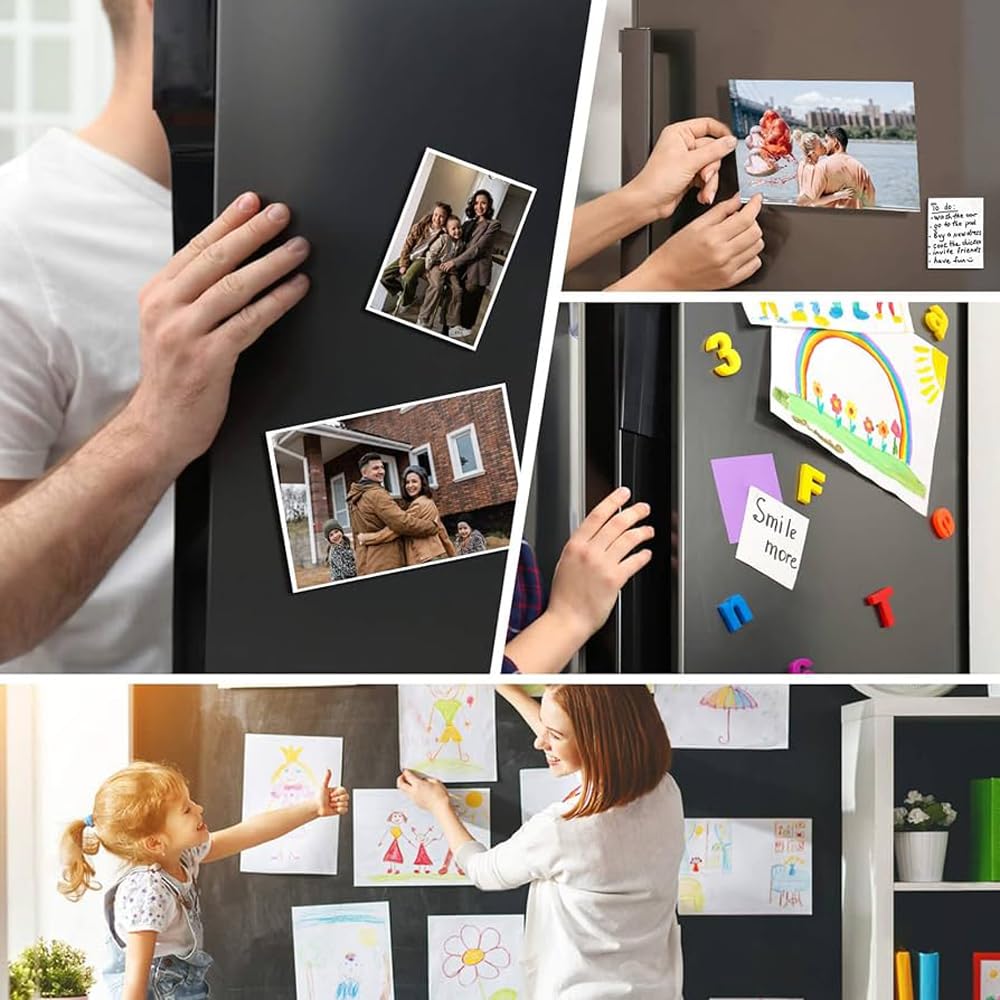 LLPT Adhesive Magnetic Sheet 11 x 14 Inch 10 Pack Flexible Refrigerator Magnet Sheet Sticky Magnetic Paper for Photos Images Educational DIY Craft Paper (MSA111410)
