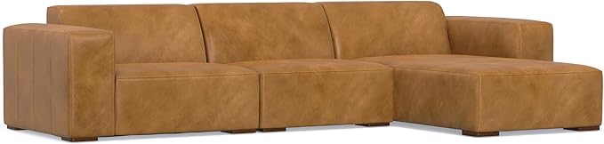 SIMPLIHOME Rex Right-Facing Modular Sectional Sofa in Full-Grain Genuine Leather, Sienna, 122-inches Wide, Handcrafted Modern-Style 4-Seater L-Shaped Leather Couch with Right Chaise for Living Room