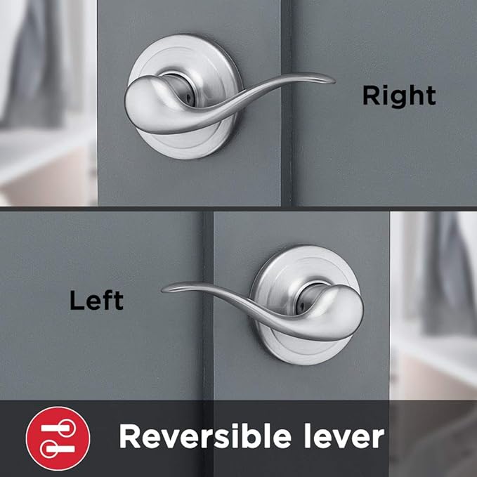 Kwikset Tustin Passage Door Lever, Non-Locking Stylish Door Handle for Interior Hallway and Closet Doors, Reversible Design for Easy Install, in Satin Chrome (Pack of 2)