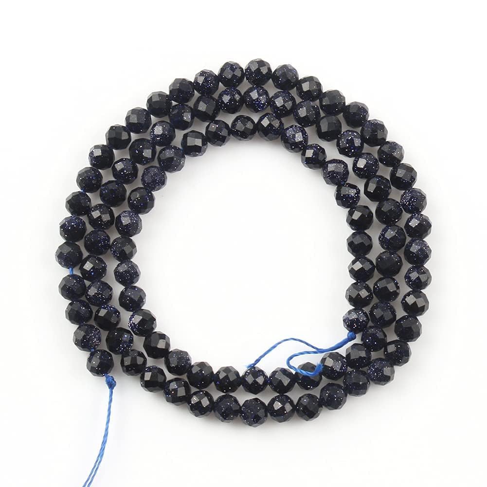 Song Xi 120pcs 3mm Natural Blue Sandstone Gemstone Beads Faceted Round Loose Stone Beads for Jewelry Making (1 Strand)