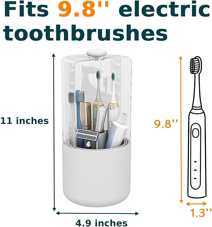 Toothbrush Holder with Cover 360 Rotating 4 Compartments Bathroom Toothpaste Electric Toothbrush Organizer, White