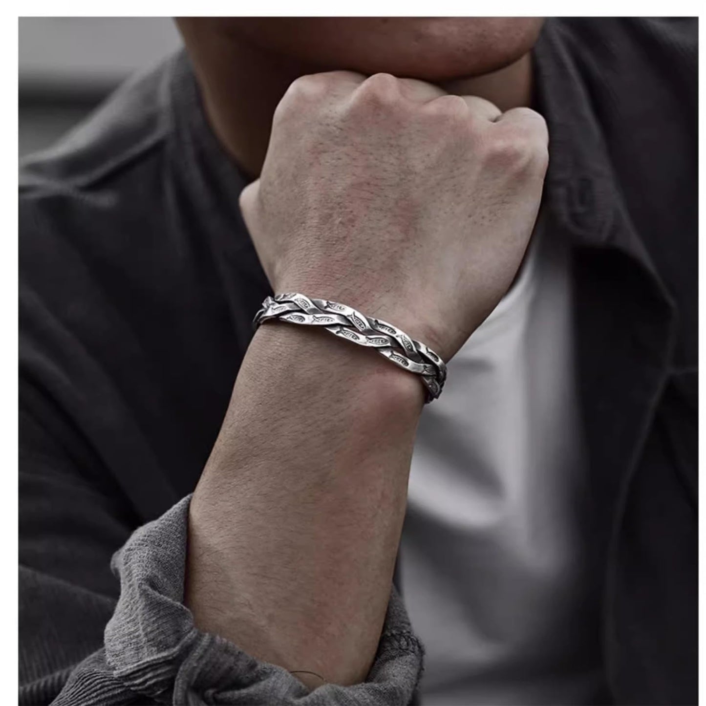 Handmade 925 Sterling Silver Bangle Bracelets For Men Women Twist Weaved Bangle Bracelets Wide Band Chunky Bangles Retro Braid Cuff Bracelet Open Adjustable Cuff Bangles For Men Punk Statement Bangles