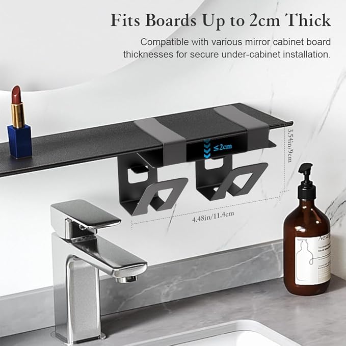 Mirror Cabinet Toothbrush Holder for Bathroom with 2/3/4 Cups & Drainage Design - Easy Installation, Space-Saving, Fits Boards ≤2cm Thick (2 Cup)
