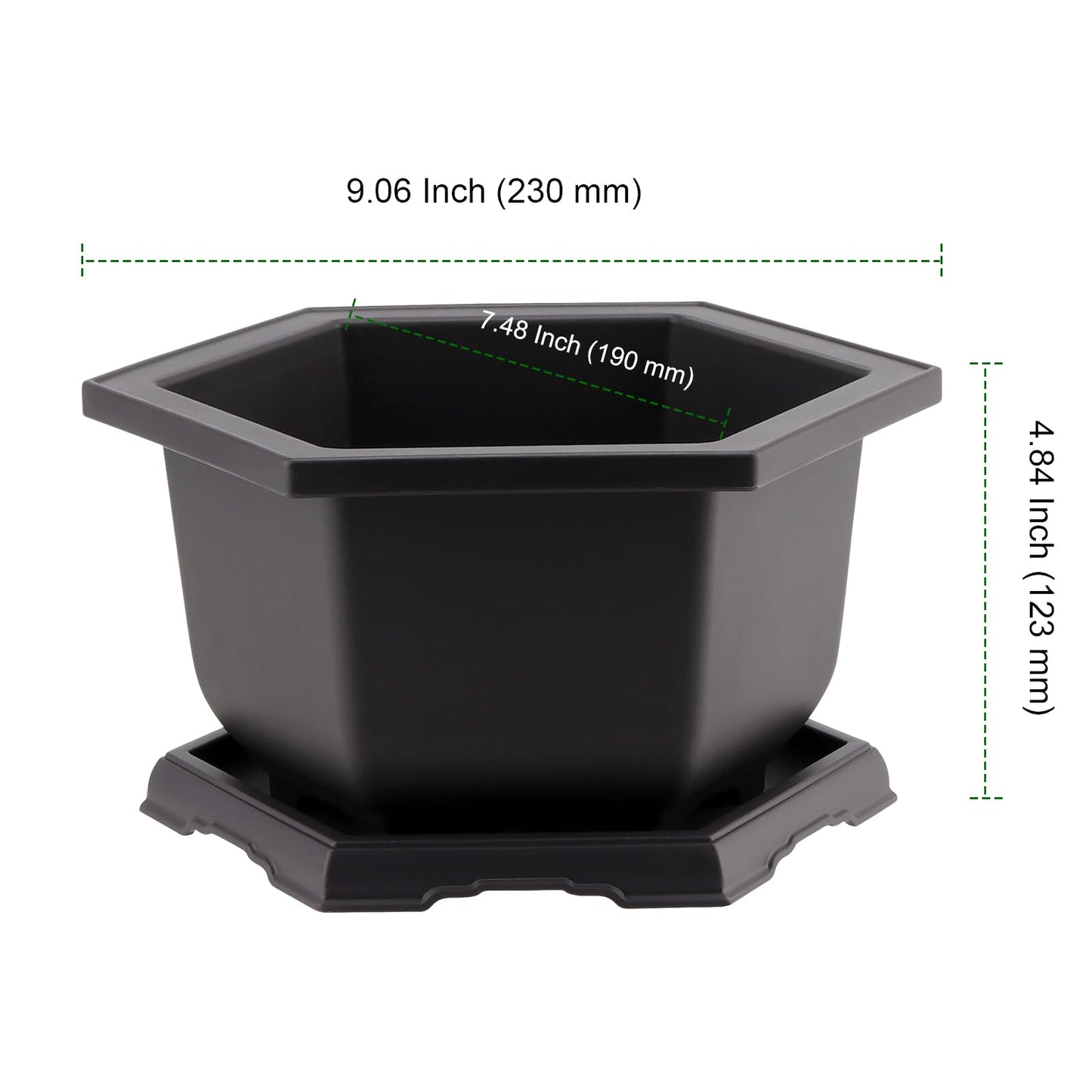 PINGEUI 4 Pack Plastic Bonsai Pot, 7.5 Inches Bonsai Training Pots with Drainage Humidity Tray, Large Bonsai Plant Tree Pots for Garden, Yard, Balcony