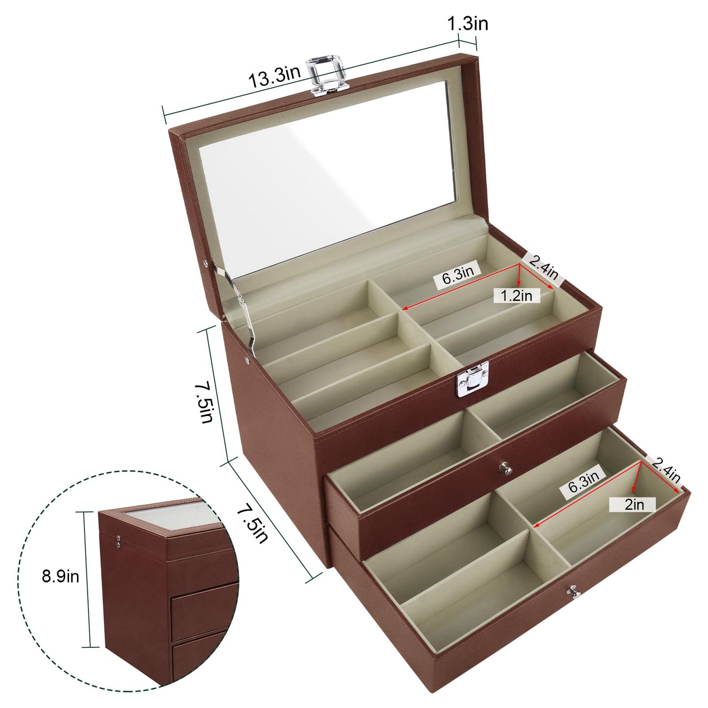 GRTCZYSL Sunglasses Organizer 18/20 Slots, Multiple Pairs Glasses Storage Case Leather Eyeglasses Display Box for Women Men