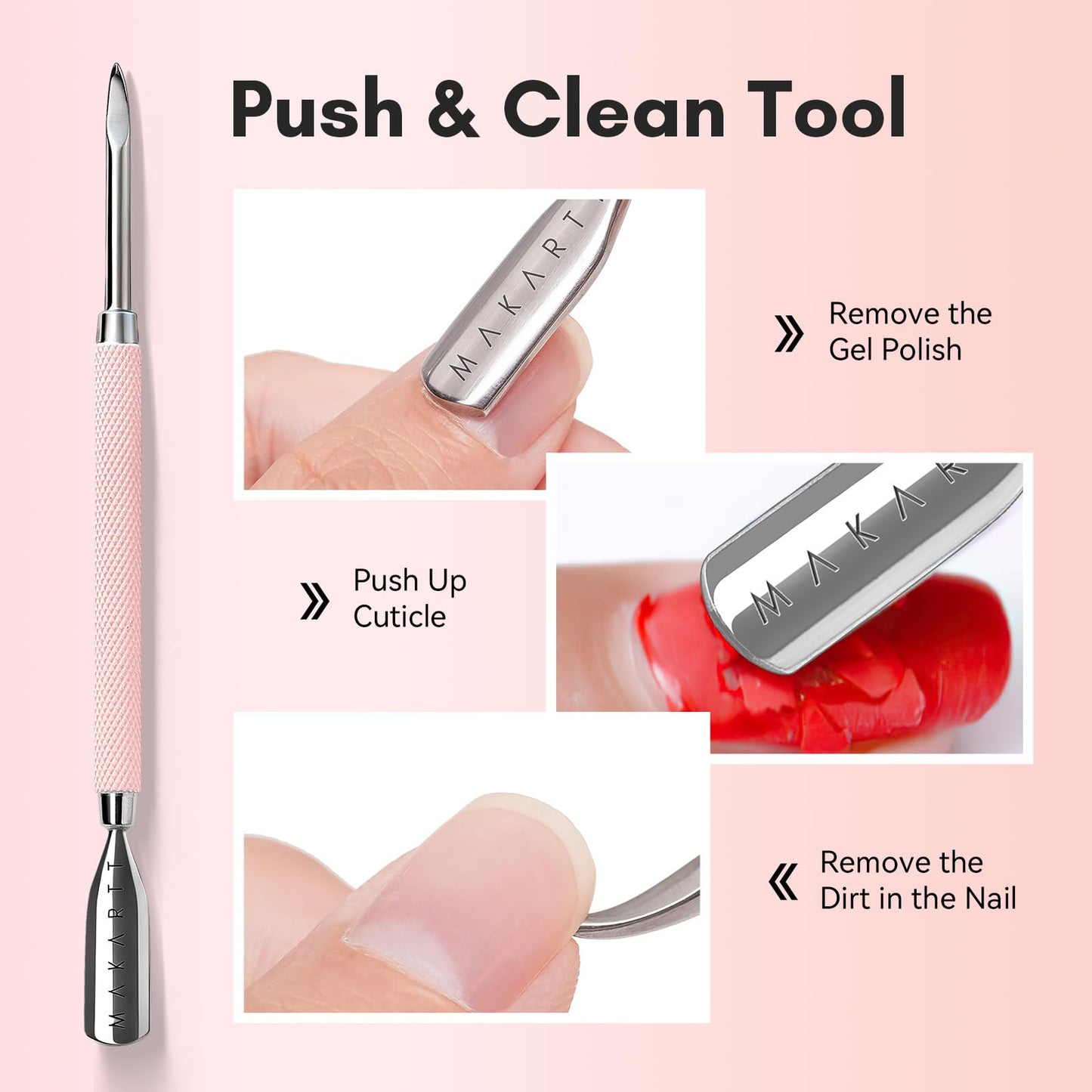 Makartt Cuticle Trimmer Set with Professional Cuticle Nipper, 2 Cuticle Pushers & Nail Clipper, Stainless Steel Pink Manicure Tools Kit for Women, Sharp, Ergonomic & Portable