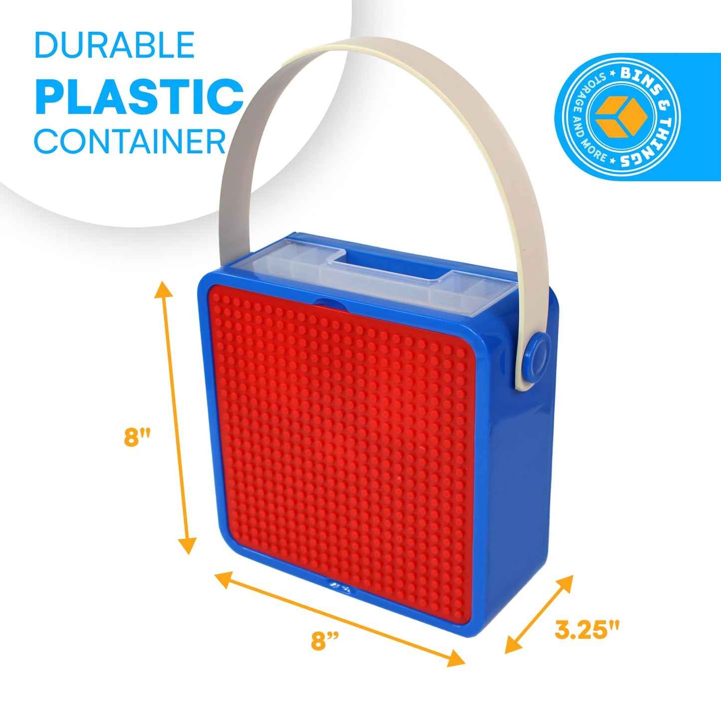 Bins & Things Bin Box Organizer for Small Toys - Travel Toy Set Carry Case with Built-in Lid - Sturdy Storage for Mini Blocks - Portable Toy Storage - Blue and Red