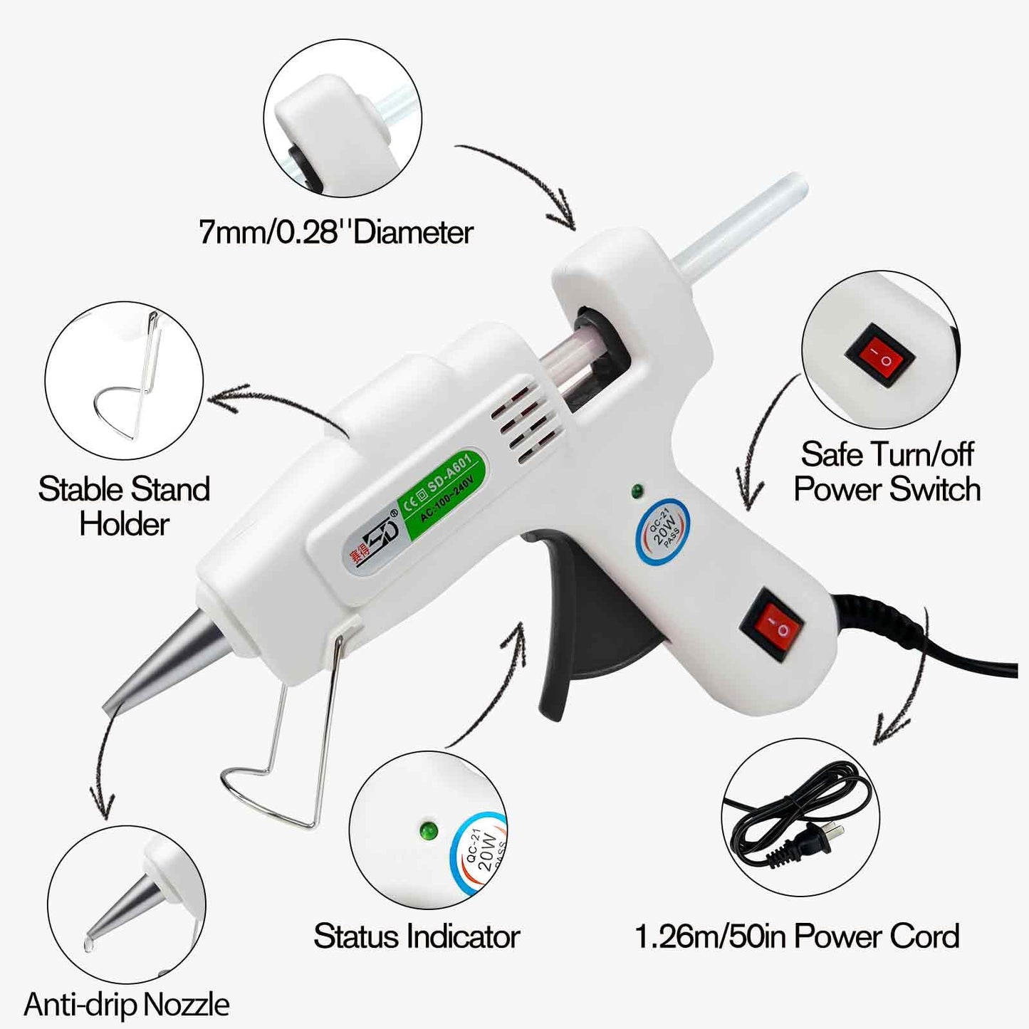 Krightlink Hot Glue Gun Kit with 30 Glue Sticks, Fast Preheating Hot Melt, High Temp for School Crafts DIY Arts and Quick Home Repairs (20w)