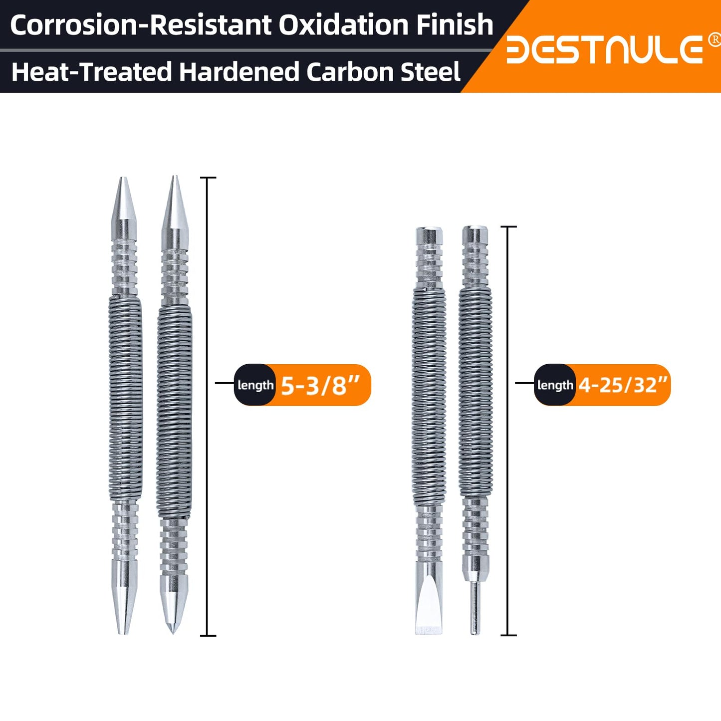 BESTNULE 4-Piece Nail Setter Dual Head Nail Set & Dual Head Center Punch & Hammerless Cold Chisel & Hinge Pin Remover Punch Set, Nail Setter Features 1/8-in, 3/32-in, 3/16-in, 1/16-in, 5/16-in, 1/8-in