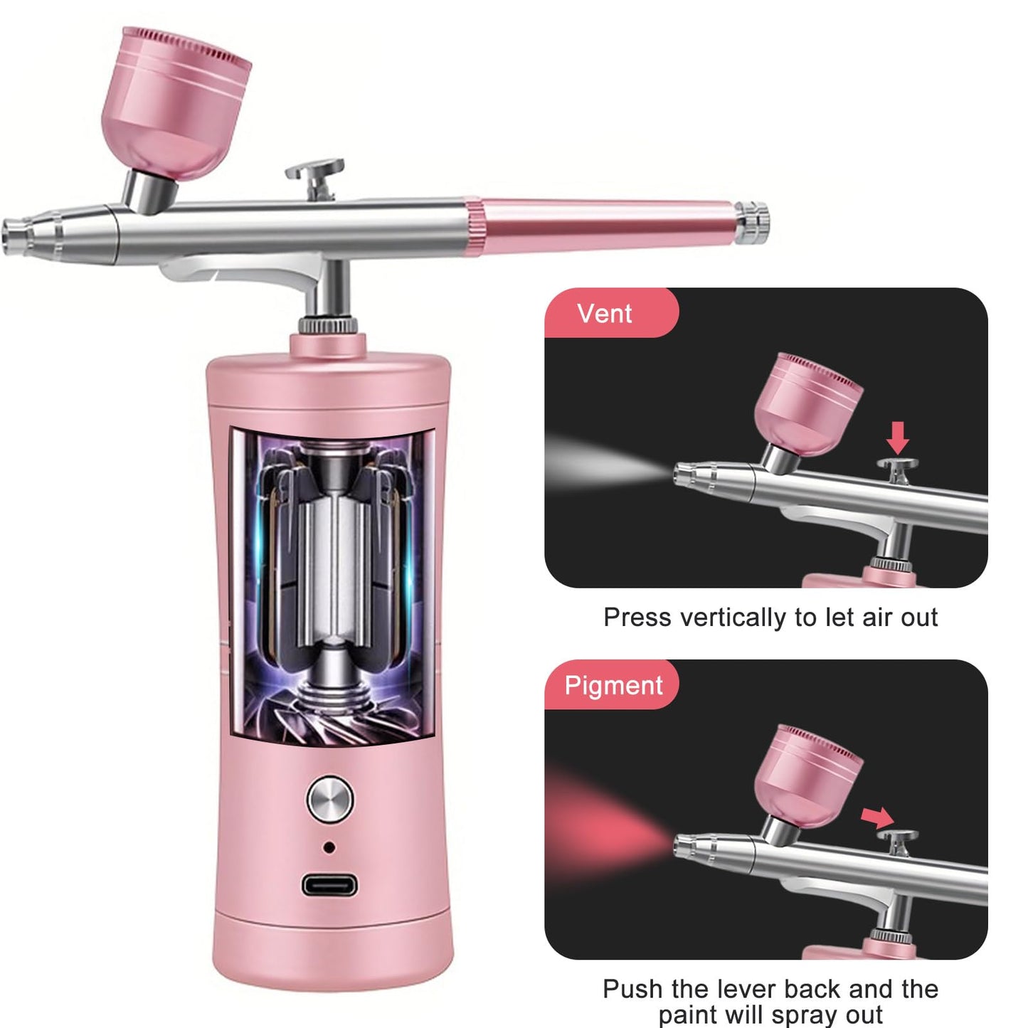 ZPSHYD Airbrush Kit Portable Air Brush Kit with Airbrush Compressor Nail Charms Wireless Rechargeable for Barber, Nail Art, Tattoo, Makeup, Model Painting (Pink)