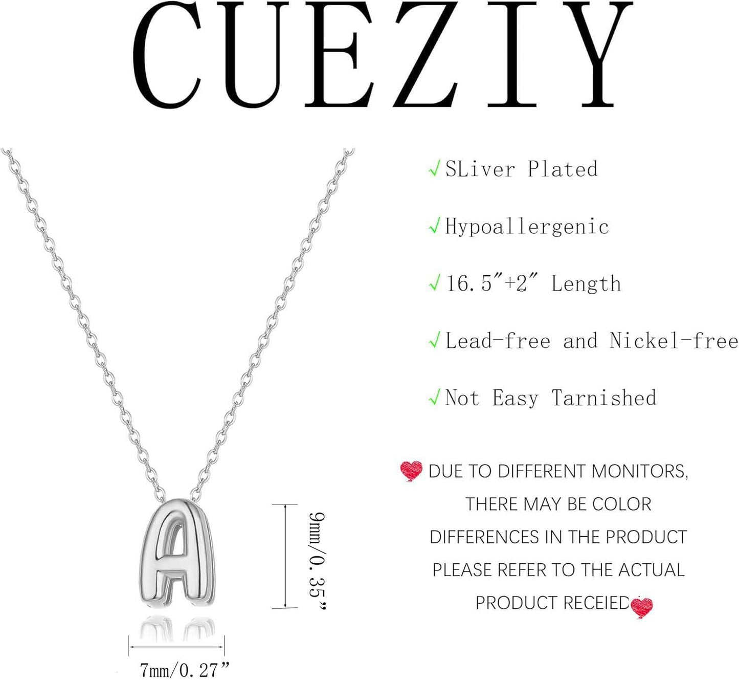 CUEZIY Bubble Silver Letter Necklace Initial Necklaces for Women Dainty Personalized Charm Pendant Name Necklace Cute Non Tarnish Fashion Accessories Teen Gift Trendy Stuff Silver Jewelry Gifts