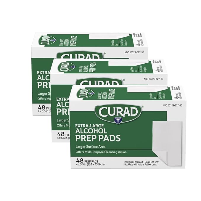 CURAD XL Alcohol Prep Pads, Extra Large 4” x 5.5”, 144 Sterile Isopropyl Alcohol Wipes Individually Wrapped, for First Aid, Cuts, and Scrapes, Large Size for Cleaning and Sanitizing, Pack of 3 Boxes